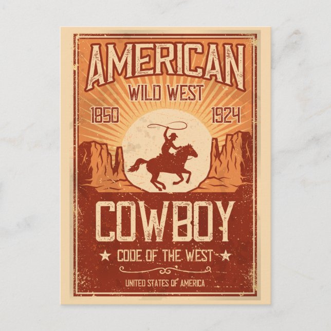 American Cowboy Wild West Postcard (Front)