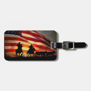 American Cowboys Horses and Steer Luggage Tag