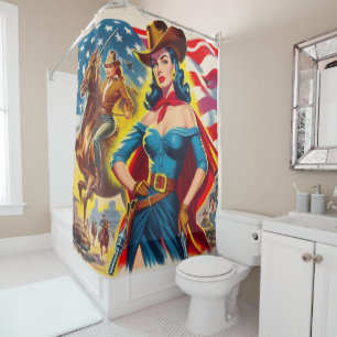 American Cowgirl Pin-up Shower Curtain
