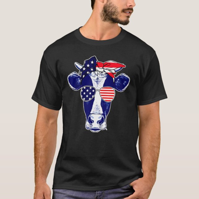 American Cows Farmer Patriotic Cow  4th Of July Co T-Shirt (Front)