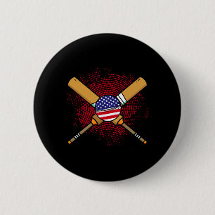 American Cricket Racket And Ll Flag Of Usa 6 Cm Round Badge