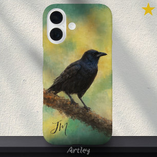 American Crow Bird Painting Initials Custom Name iPhone 16 Case