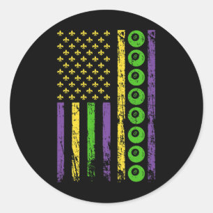 American Cue Sports Flag Billiards Sporty Mardi Gr Classic Round Sticker