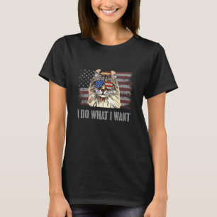 American Curl Cat I Do What I Want Retro Usa Cat T-Shirt