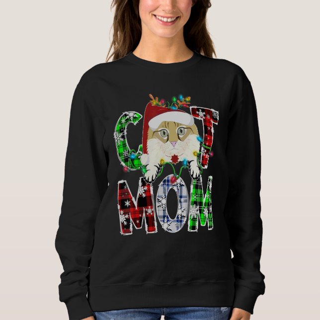American Curl Cat Mum Lights Plaid Xmas Reindeer A Sweatshirt (Front)