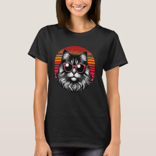 American Curl Cat Retro Vintage Sunset Sunglasses T-Shirt