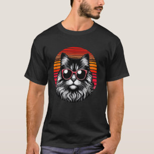 American Curl Cat Retro Vintage Sunset Sunglasses T-Shirt