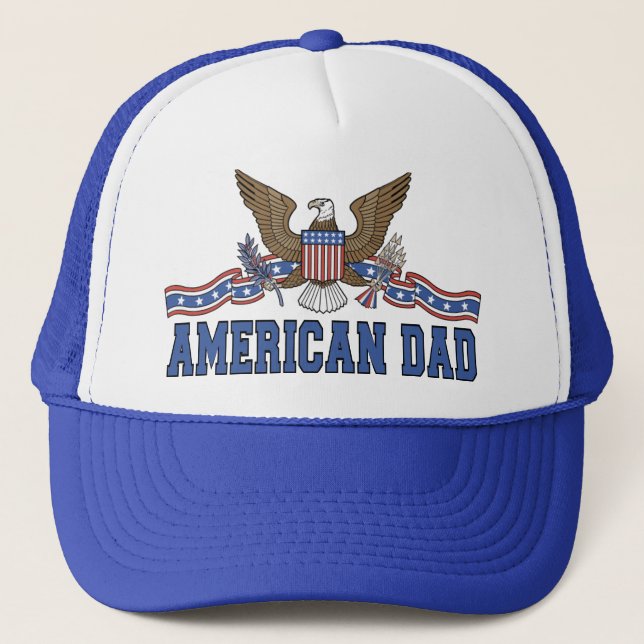 American Dad Eagle Banner T-shirts Trucker Hat (Front)