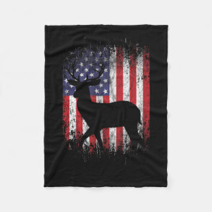 American Deer Hunting Patriotic Hunter Flag Whitet Fleece Blanket