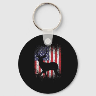 American Deer Hunting Patriotic Hunter Flag Whitet Key Ring