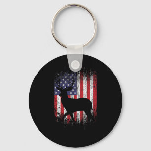 American Deer Hunting Patriotic Hunter Flag Whitet Key Ring
