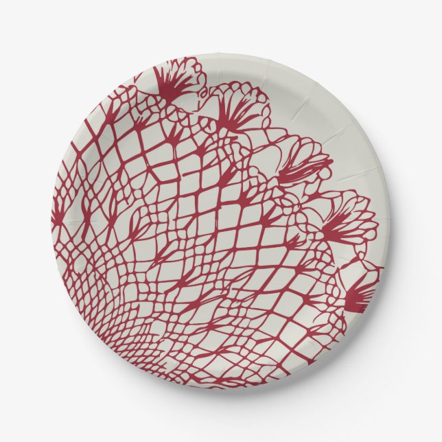 American Doily & Lace, 10, Red on Cream Paper Plate (Front)
