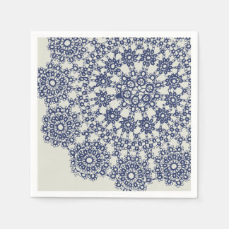 American Doily & Lace, 12, Blue On Cream Paper Pla Napkin