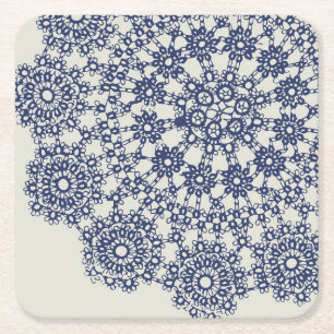 American Doily & Lace, 12, Blue On Cream Paper Pla Square Paper Coaster