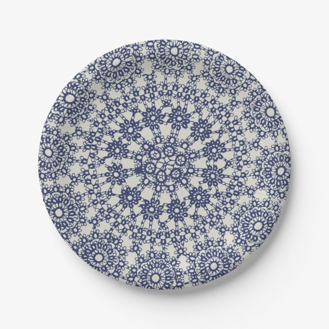 American Doily & Lace, 12, Blue On Cream Paper Plate (Front)