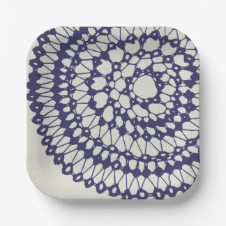 American Doily & Lace, 1, Blue On Cream Paper Plate