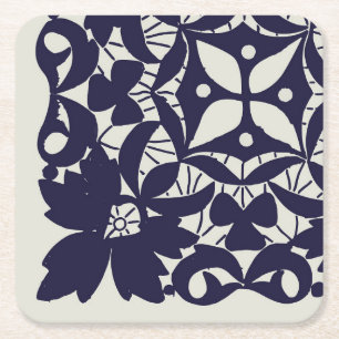 American Doily & Lace, 5Edge, Blue On Beige Paper Square Paper Coaster