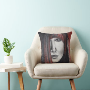 American Doll Woman Portrait Original Art Drawing Cushion