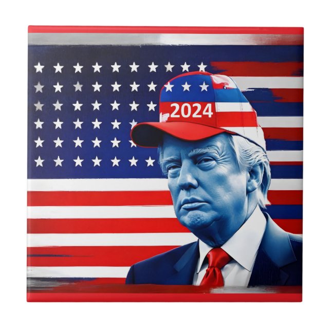 American Donald Trump 2024 Flag Ceramic Tile (Front)