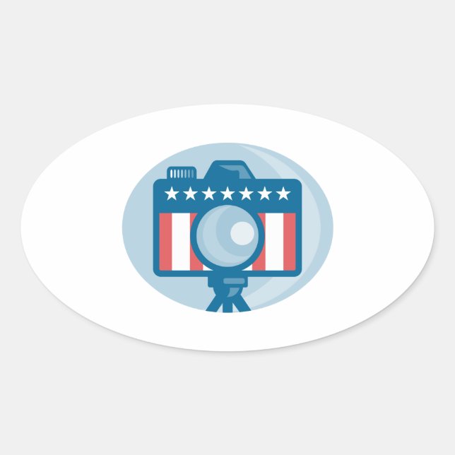 American DSLR Camera Stars and Stripes Flag Oval Sticker (Front)