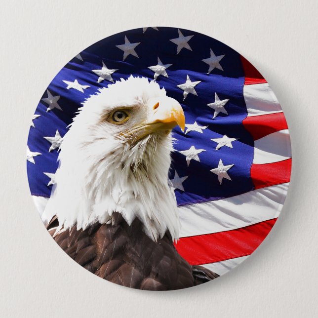 American Eagle and Flag 10 Cm Round Badge (Front)