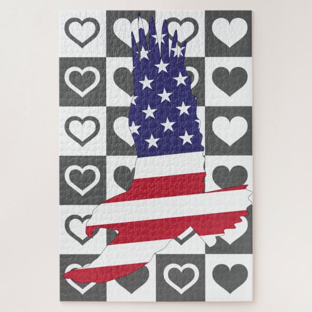 American Eagle Flag & Hearts Jigsaw Puzzle (Vertical)