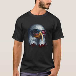 American Eagle Graphic Patriotic USA Flag Sunglass T-Shirt