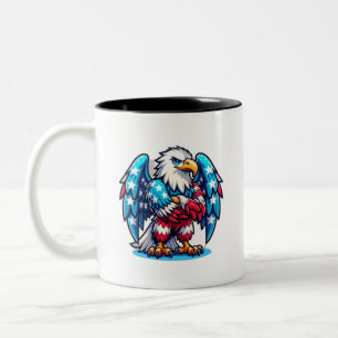 American eagle holding its hand Two-Tone coffee mug