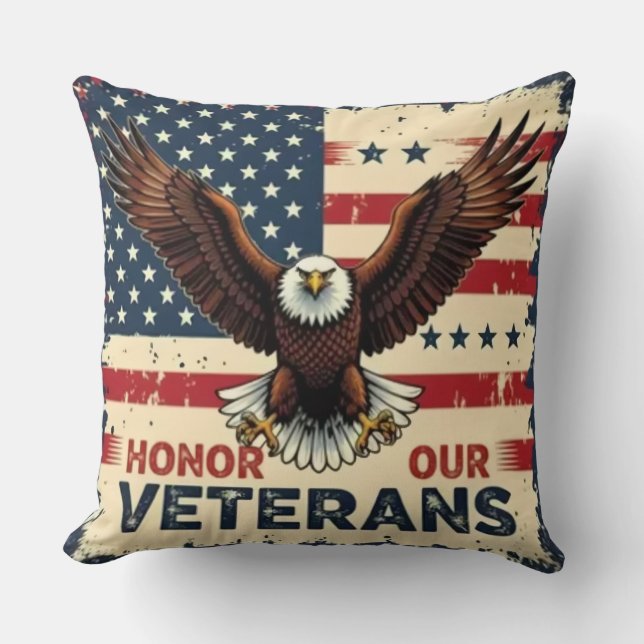 American Eagle Honor Our Veterans Throw Pillow (Front)