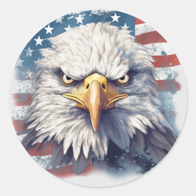 American Eagle on American flag Classic Round Sticker (Front)