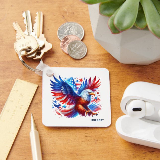 American Eagle Patriotic Design Red White Blue Key Ring (Desk)