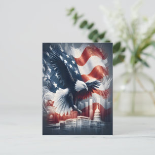 American Eagle Soaring Over Cityscape Postcard