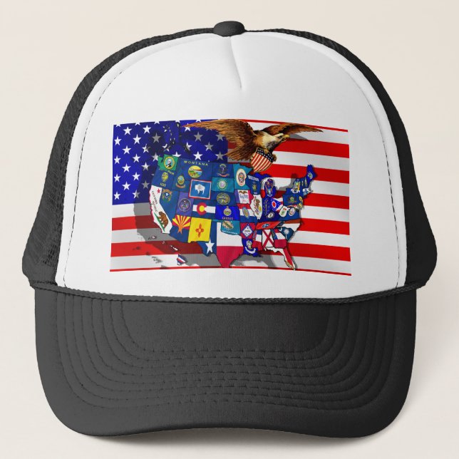 American Eagle US flag USA states Trucker Hat (Front)