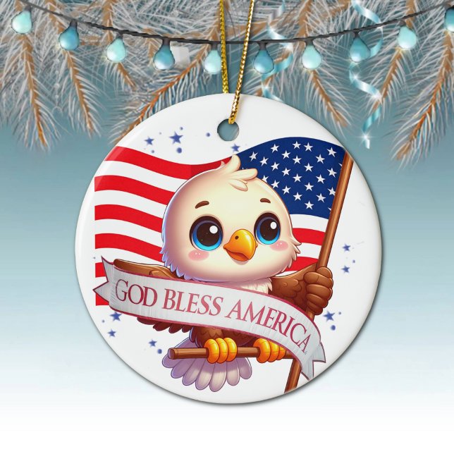 American Eagle USA Flag Gift for Patriot 🦅🇺🇸  Ceramic Ornament (Patriotic Ornament USA Flag Hanging Xmas Tree Decor American Eagle Decoration God Bless America 🎄)