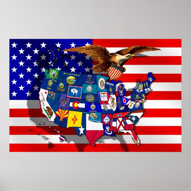 American Eagle USA flag US State flags map Poster (Front)