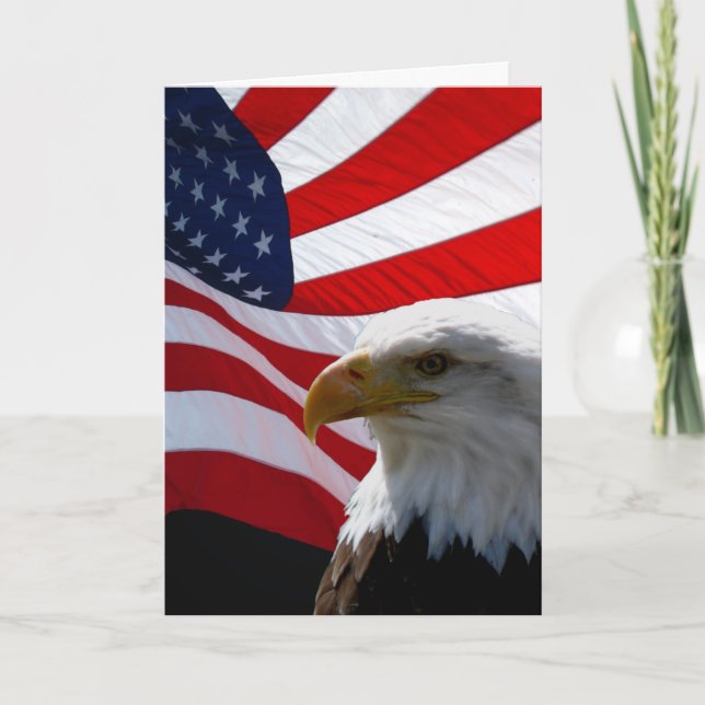 American Eagle & Waving Flag Greeting Card (Front)