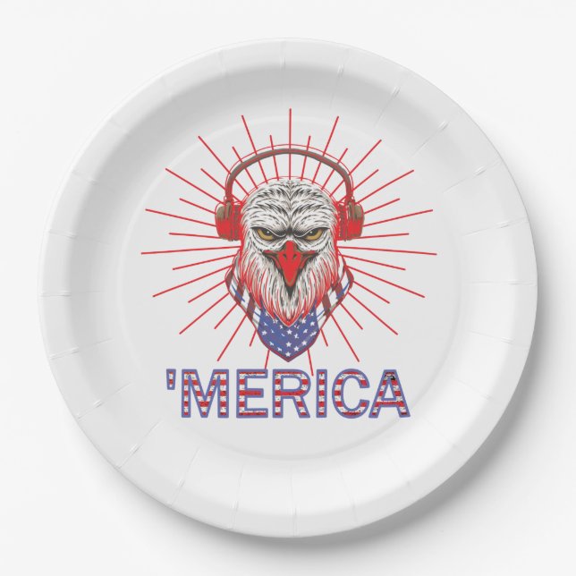 American Eagle Wearing Headphone Paper Plate (Front)