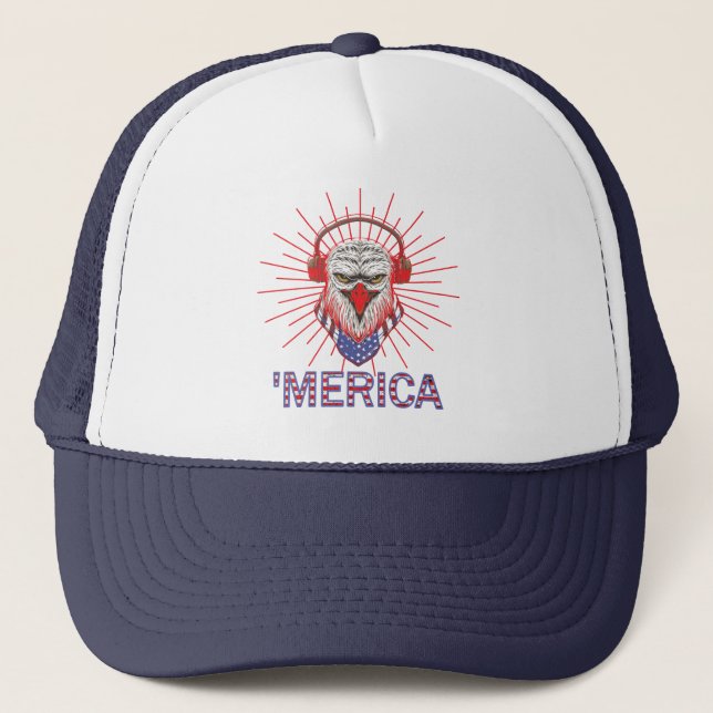 American Eagle Wearing Headphones Trucker Hat (Front)