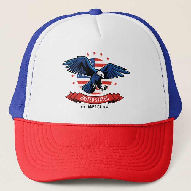 American Eagle with Flag Colours Stars & Stripes Trucker Hat (Front)