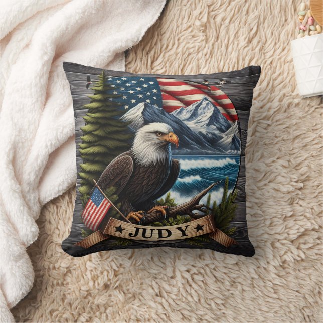American Eagle With National Flag and Mountains Cushion (Blanket)