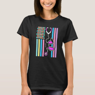 American Eggs Flag Stethoscope Bunny Nurse Doctor T-Shirt