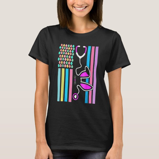 American Eggs Flag Stethoscope Bunny Nurse Doctor  T-Shirt (Front)