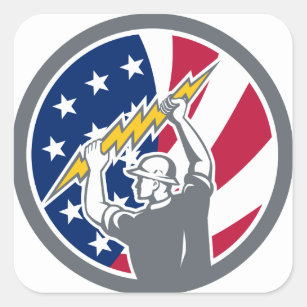 American Electrician USA Flag Icon Square Sticker