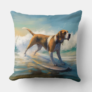 American Engligh Foxhound Beach Surfing Painting Cushion