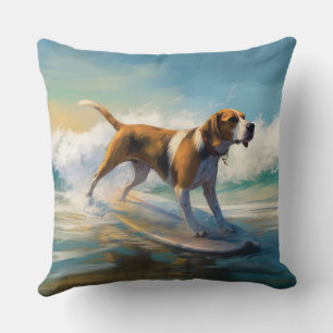 American Engligh Foxhound Beach Surfing Painting Cushion