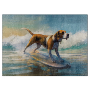 American Engligh Foxhound Beach Surfing Painting Cutting Board