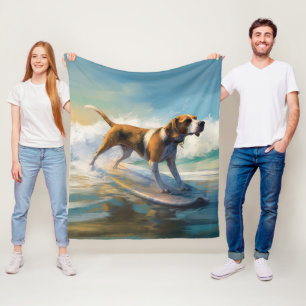 American Engligh Foxhound Beach Surfing Painting  Fleece Blanket