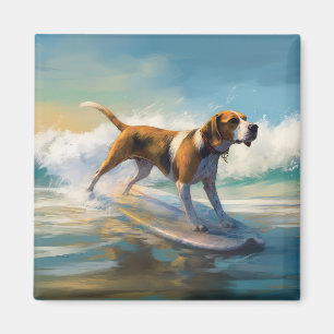 American Engligh Foxhound Beach Surfing Painting Magnet