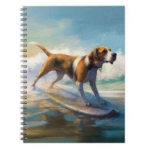 American Engligh Foxhound Beach Surfing Painting  Notebook