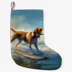 American Engligh Foxhound Beach Surfing Painting  Small Christmas Stocking